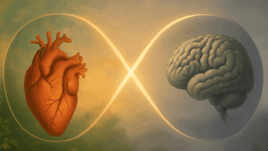 Illustration zur Krise unserer Zeit: Ein Bild, das die Trennung von Verstand und Herz symbolisiert