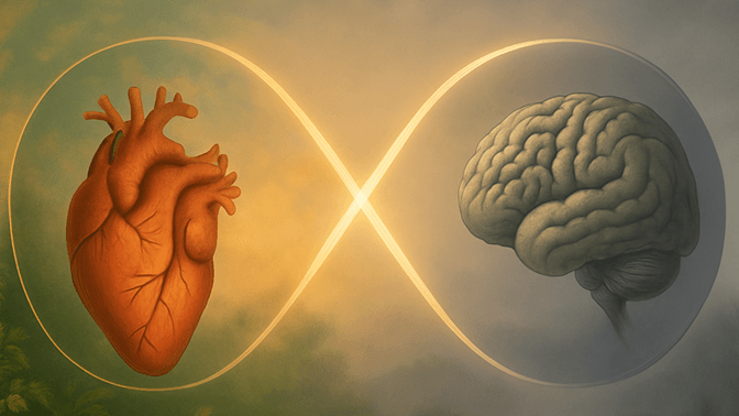 Illustration zur Krise unserer Zeit: Ein Bild, das die Trennung von Verstand und Herz symbolisiert