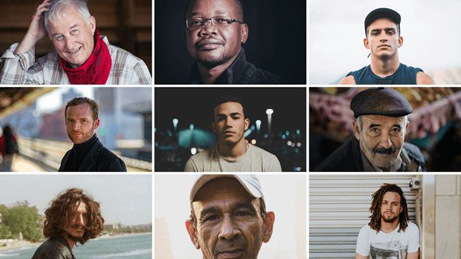 Collage mit unterschiedlichen Männern verschiedener Altersgruppen und Lebenssituationen - Symbol für Vielfalt, Menschlichkeit und neue Perspektiven auf Männlichkeit